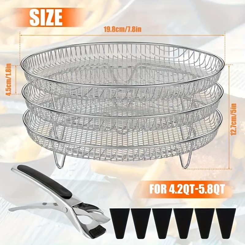 TEMU 10pcs Set Of Elevated Stainless Steel Air Fryer Dehydrator Rack With Clips, Reusable Stackable Air Fryer Additions For 4.2qt-5.8qt Round Air Fryers, Washable Baking Air Fryer Additions
