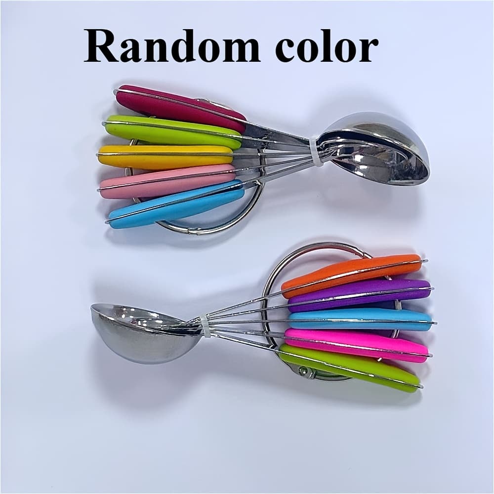TEMU 5pcs Stainless Steel Measuring Spoon Set With Silicone Handles, Durable Kitchen Cooking And Baking Tools Random Color