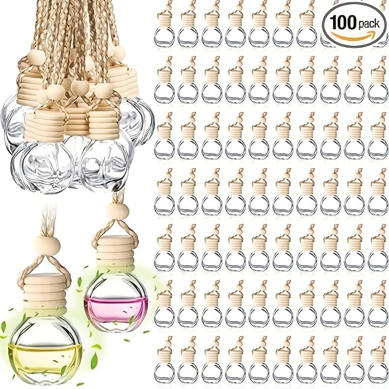 TEMU 100pcs 10ml Empty Bottle Car Air Freshener Empty Glass Diffuser Bottles Hanging Fragrance Perfume Pendant Refillable Essential Oils Bottle Auto Ornaments Decor Home Fragrance Accessories