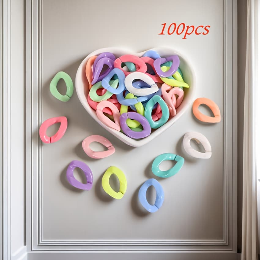 TEMU 100pcs Shiny Acrylic Chain Beads Twisted Oval Shimmering Open-ring Beads For Jewelry Making Bracelet Sunglasses Link
