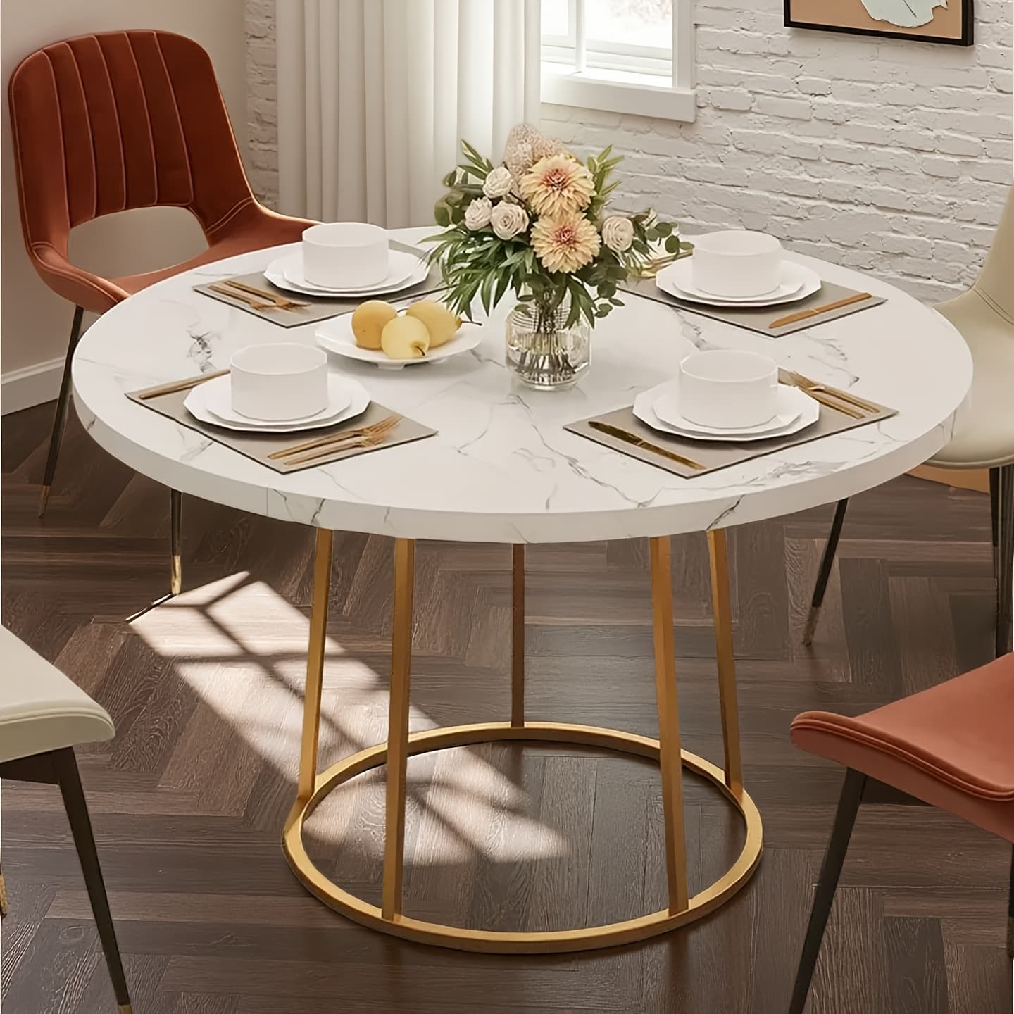 TEMU 47.24-inch Round Dining Table With A , Suitable For 4-6 People, A Casual Coffee Table Suitable For Occasions. Includes Only , Furniture Decoration, White
