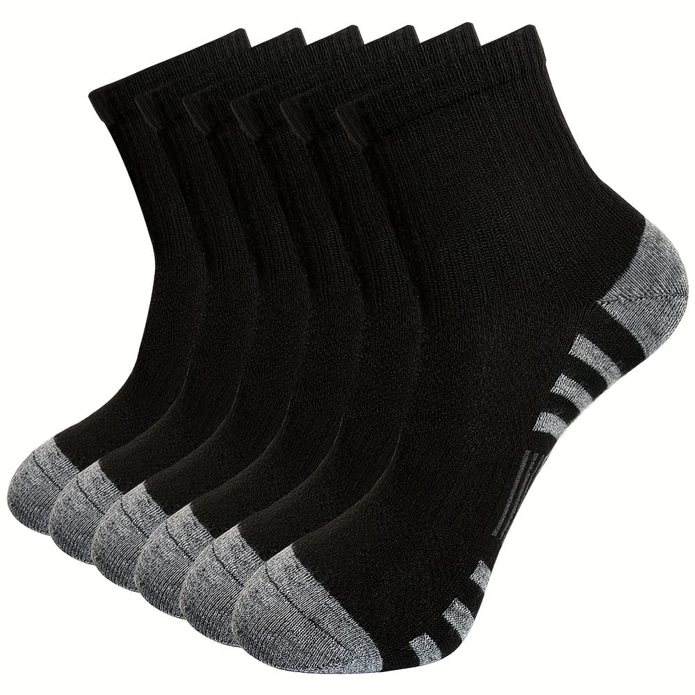 TEMU 6 Pairs Mens Mid Crew Socks Solid Color Quarter Sports Socks Comfy Breathable Soft Athletic Short Socks For Men Women Daily Outdoor Activities Black White