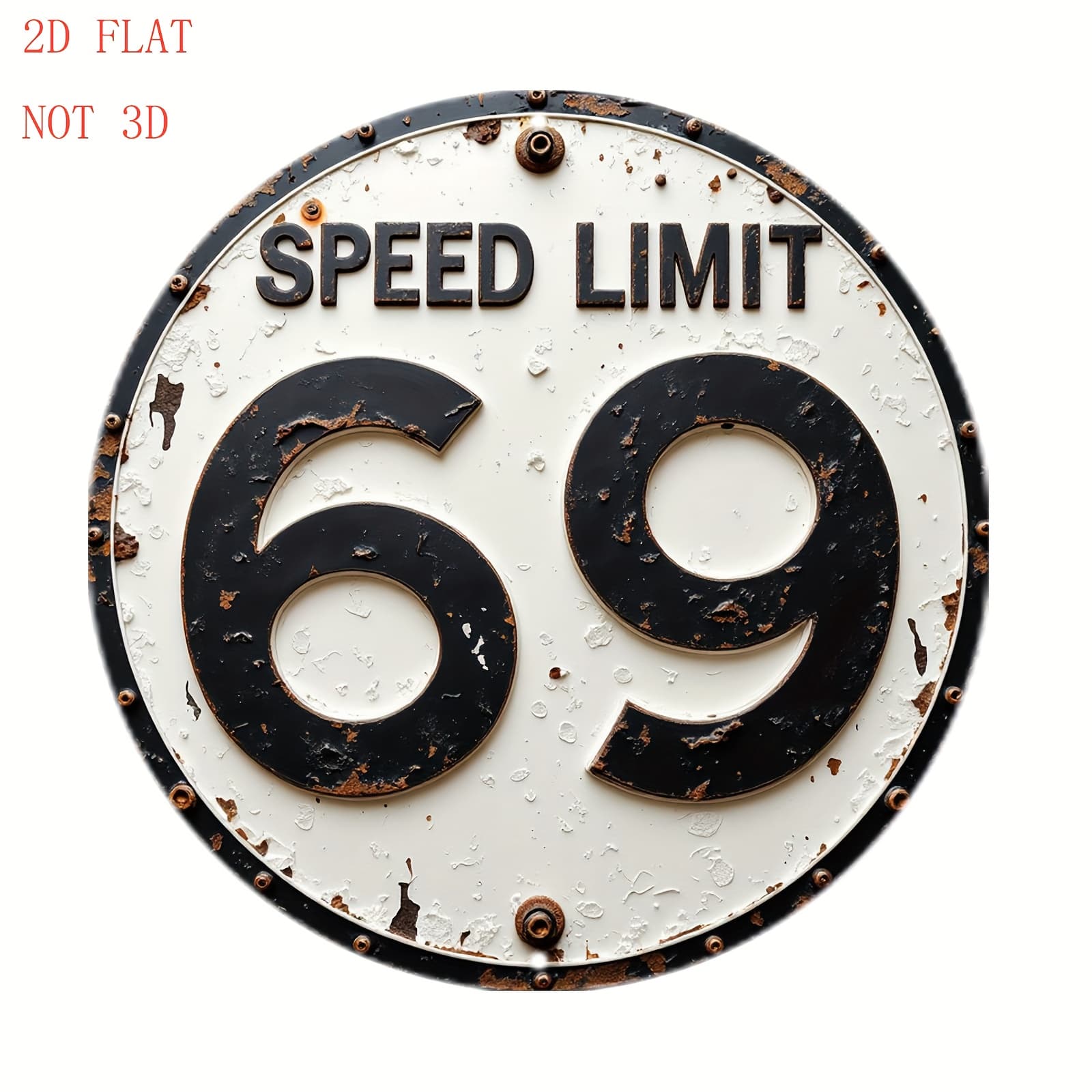 TEMU 2d Flat, 2d Flat 8 Inch Weathered Speed Limit 69 With Rust And Texture Design Round Aluminum Wall Round Sign | 1pc, Holiday Gifts, Decor, Front Door And Garden, Bar, Cafe Farmhouse Decor, 2d Flat