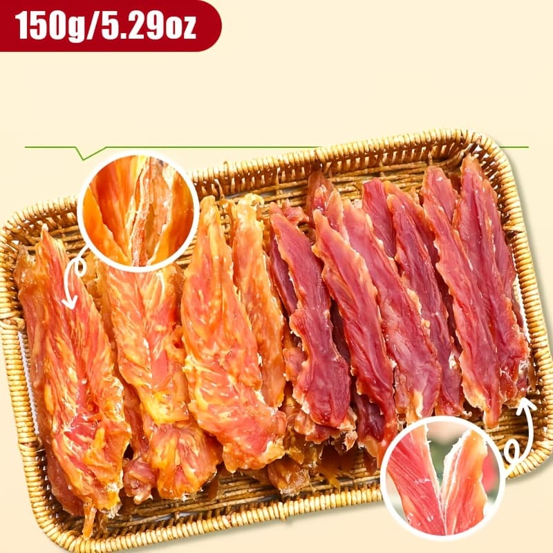 TEMU Chicken And Duck Jerky Dog Treats Mixed Pack Training Reward Meat Strips Air-dried And Duck Breast Snacks For Small Dogs Puppies And Cats Daily Chewing Treats
