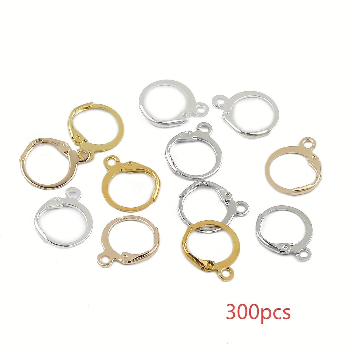 TEMU 300 Pcs Leverback Earring Findings With Hooks & Backs, Earring Making Supplies, Hypoallergenic Ear Wires, Jump Rings, Clear Rubber Stoppers, Complete Craft Kit