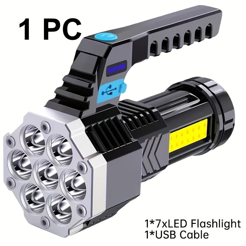TEMU 1pc/2pcs Rechargeable Led Flashlight - High Power, Portable, And Durable With Built-in Cob Battery For Outdoor Activities