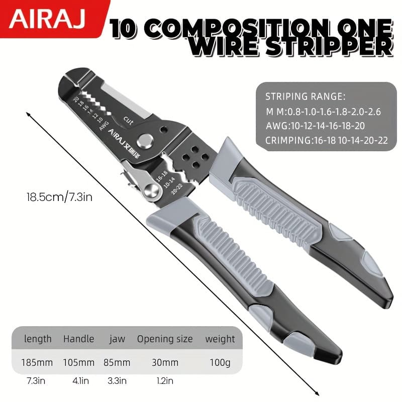 TEMU Airaj Professional Electrician's 6-in-1/10-in-1 Multifunctional Wire Stripping Pliers - Steel, Anti-slip Grip, Hand Tool, Maintenance