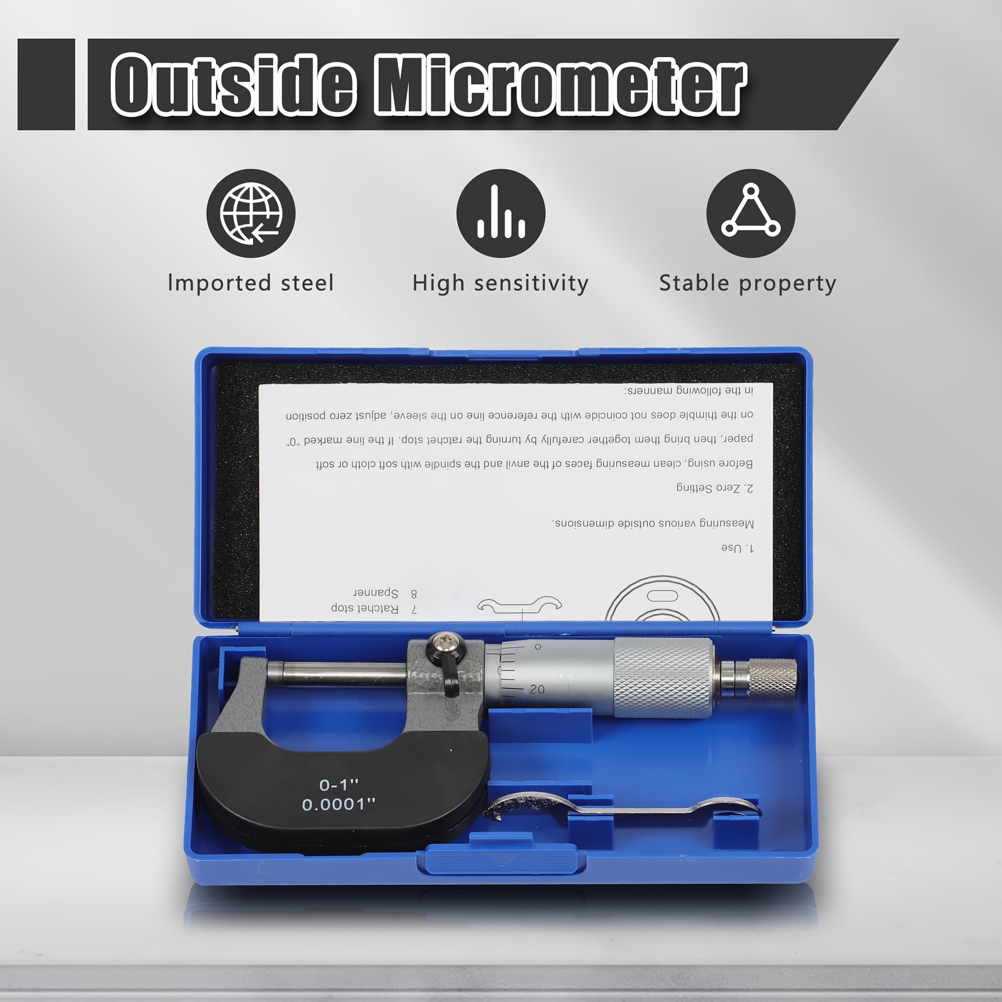 TEMU Precision Micrometer 0-1 Inch 0.0001 Inch Carbide Tipped Anvil Machining Tool For Engineers Machinists Hobby Model Diy Gift