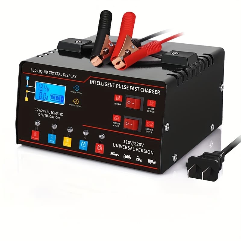 TEMU New Styles For Smart Charger For 12v And 24v, Lcd Screen, Repair Function, And Temperature Regulation Designed For Smart Charging Maintenance Of Car, Truck, , Lawn Mower, Boat, And Motorcycle