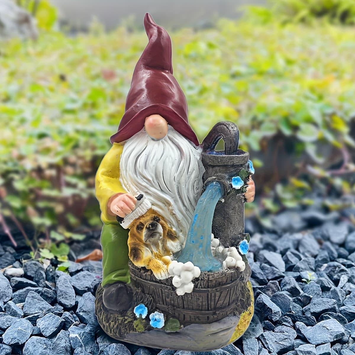 TEMU Solar Garden Outdoor Statue Light, Gnome Garden Statues Outdoor Decor, Garden Solar Resin Fetch Water Gnomes Statue Light, For Outside Lawn Porch Patio Balcony Yard Home Decor