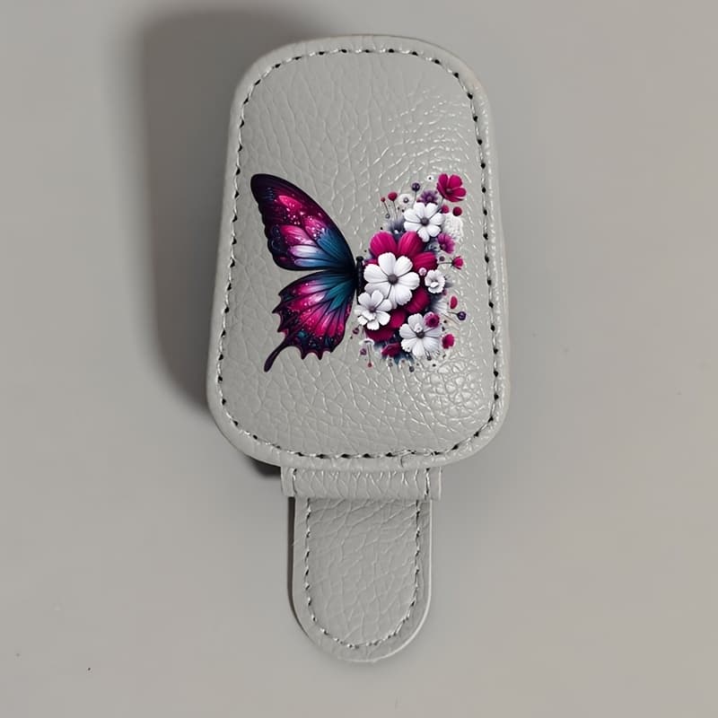 TEMU Cool Floral Sun Visor Glasses Holder, Organizing Goodies - Pu Material, Car Interior Magnetic Decorative Hook, Automotive Sun Visor Accessory, Multifunctional Ticket Holder