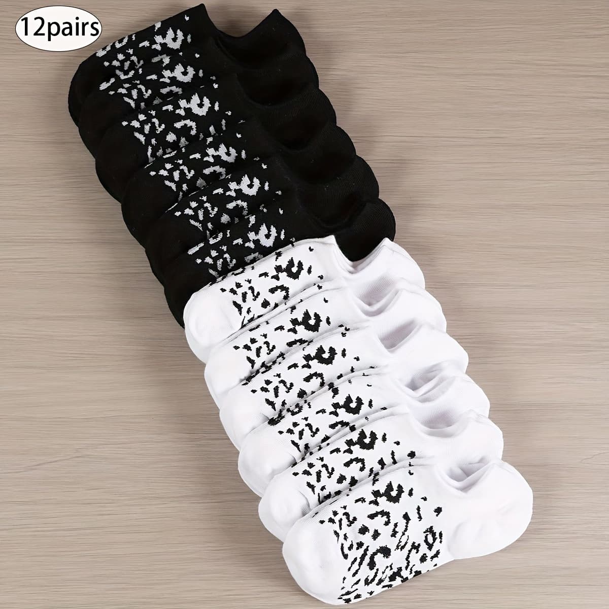 TEMU 12 Pairs Mixed Black And Summer Women's Socks Individual Leopard Print Invisible Boat Socks Shallow Mouth Anti-slip Socks Trendy