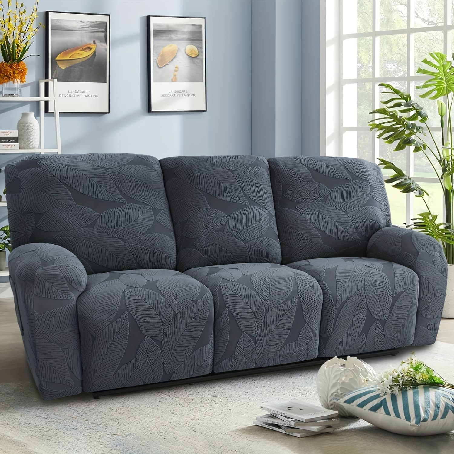 TEMU 4/6/8pcs Leaf Pattern Lounge Chair Sofa Cover, Washable Non-slip Sofa Protector, Pet-friendly With Elastic Band, Fits Single, Double, And Three-seater Sofas