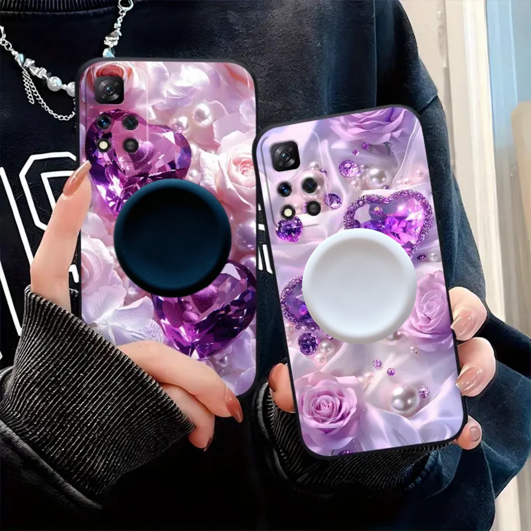 TEMU Set Of 2 Phone Stands, Round Solid Color Silicone Foldable And Stretchable Adhesive Phone Support