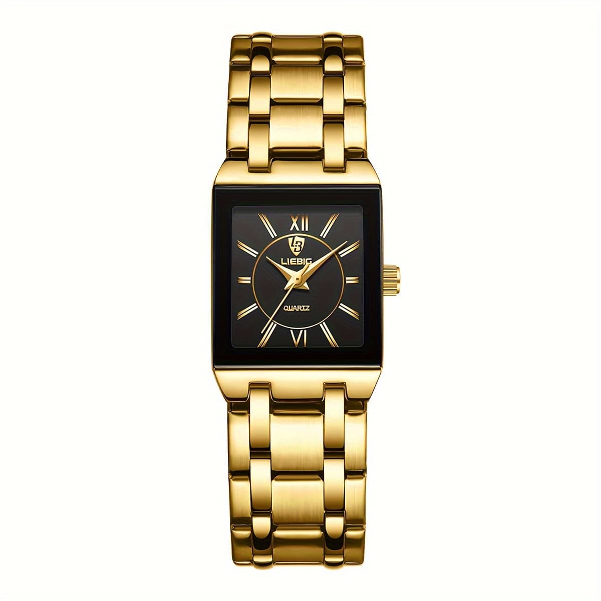 TEMU Liebig Classic Square Couples' Stainless Steel Business Watch - Quartz, Black Dial With Roman , And Markers, Non-rechargeable Battery, Gift For Him Or Her, Stylish Accessory