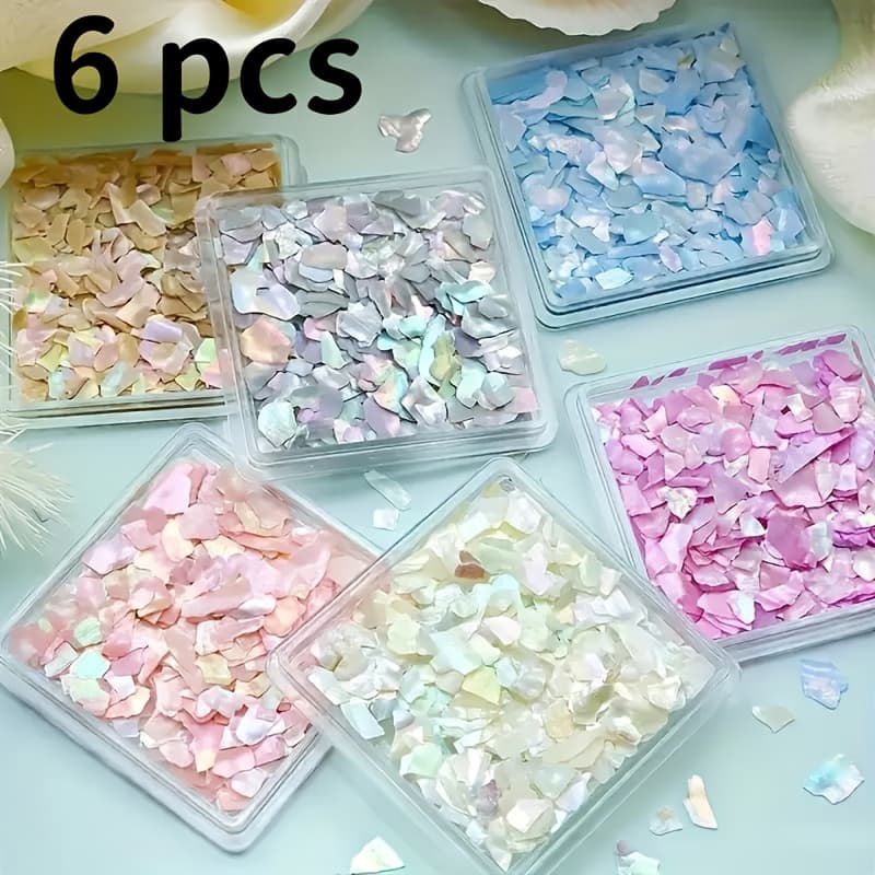 TEMU 6pcs Shiny Resin Shell - Multicolored Irregular Resin Filled, For Diy Crafts, Jewelry Making, And Decor Projects, Battery-free, Jewelry Casting Tools