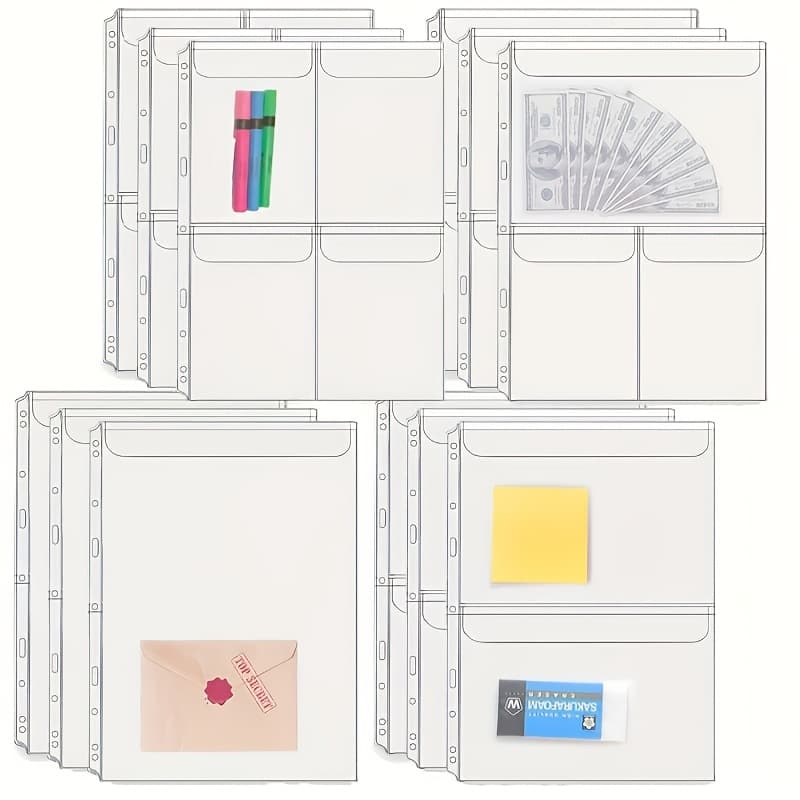 TEMU 4/8/12pcs A4 Pvc 9 Hole Ring Binder Pocket- Clear And Durable Document Organizer Case For Art Portfolios, Craft Supplies, Commercial And School Storage, Office Professionals4
