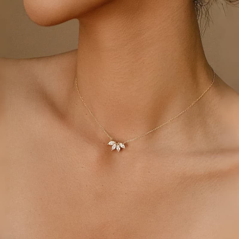 TEMU 1 Minimalist Fashion Leaf Petal Pendant Necklace With Synthetic Synthetic Zirconia, Perfect For Women' Wear And Party Accessories