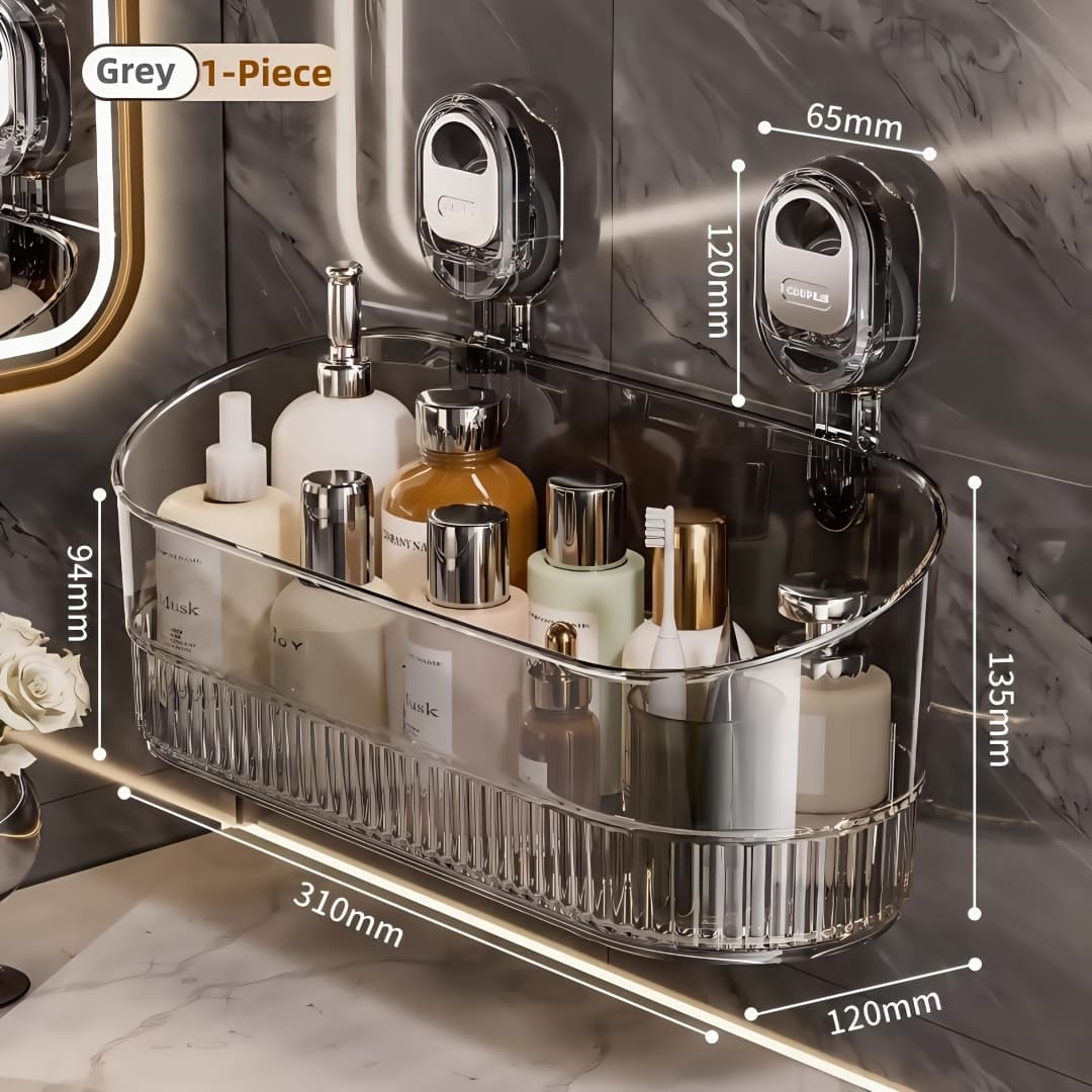 TEMU 2/1pc Shower Organizer Storage] No-drill Wall-mounted Suction Cup Storage Shelf | Durable Plastic Rack For , Cosmetics & Toiletries | Bathroom Organizer, , Lightweight, Shower Caddies