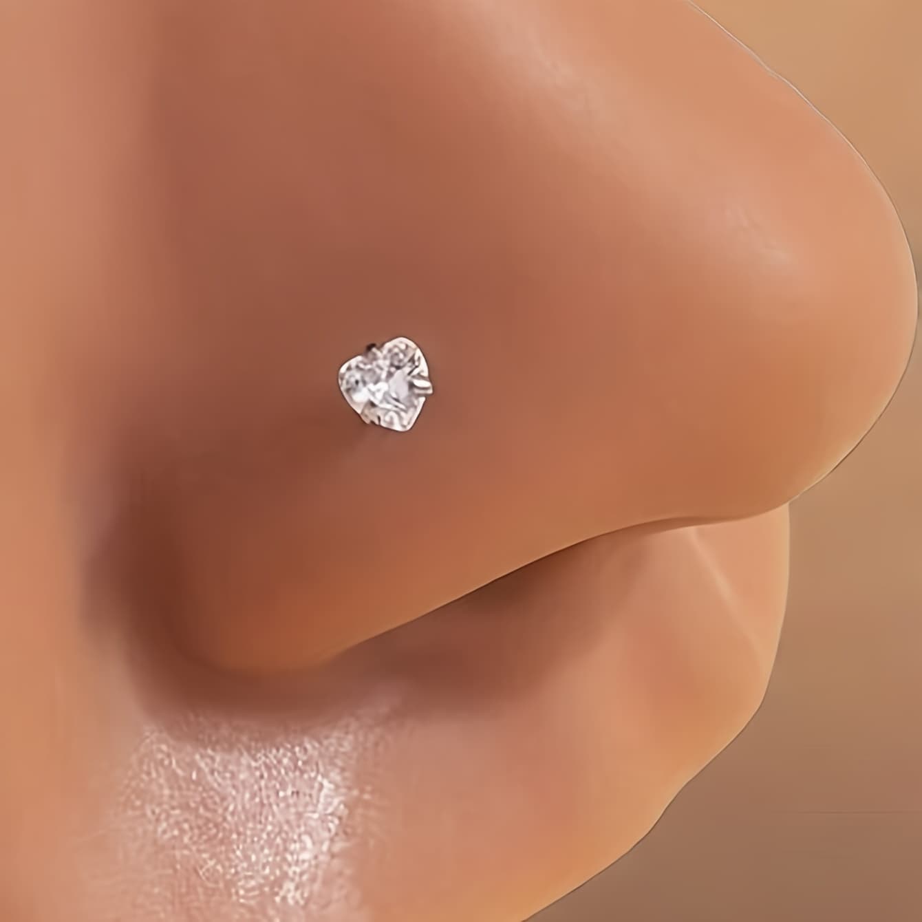 TEMU 1pc Hypoallergenic Alloy L-shaped Heart Nose Stud - Durable Boho Chic Jewelry For Women, Summer Parties, Music Festivals & Christmas Gifts