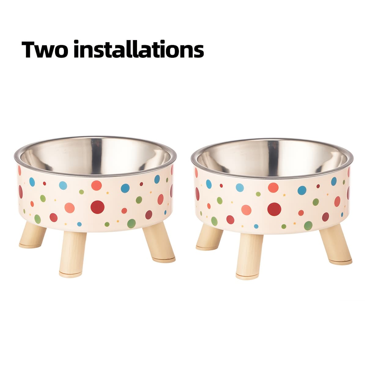 TEMU A Set Of 2 Vibrant Polka Dishes, Fashionable And Chic, Featuring Elevated Neck Support For Cats, Suitable For Feeding, And Collapsible Bowls For Dogs