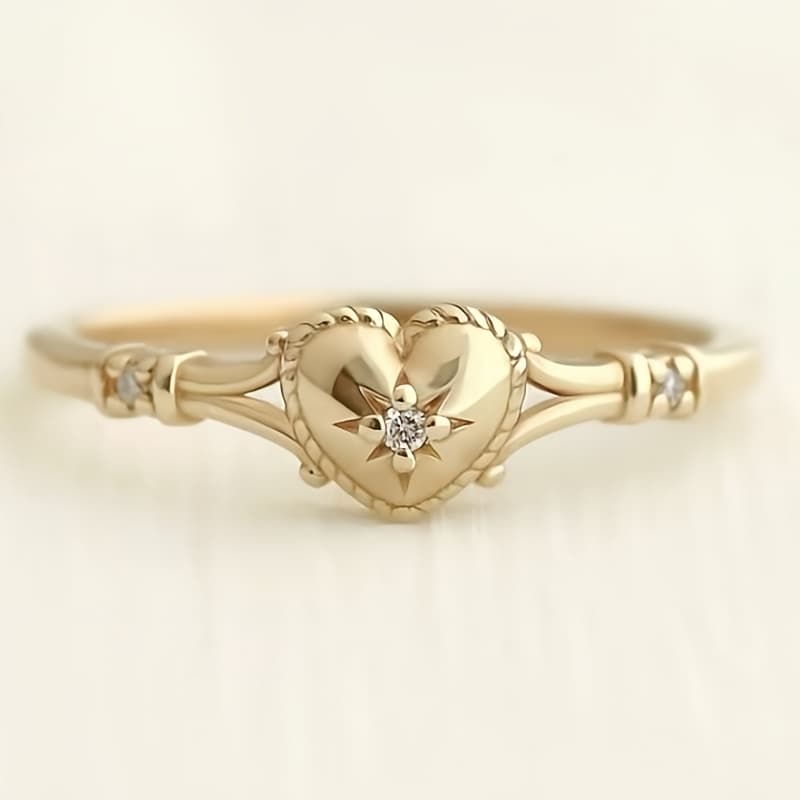 TEMU 1 Spring New Women', Sweet And Compact Heart-shaped Design Ring, Set With Synthetic Zirconia Jewelry, Gift