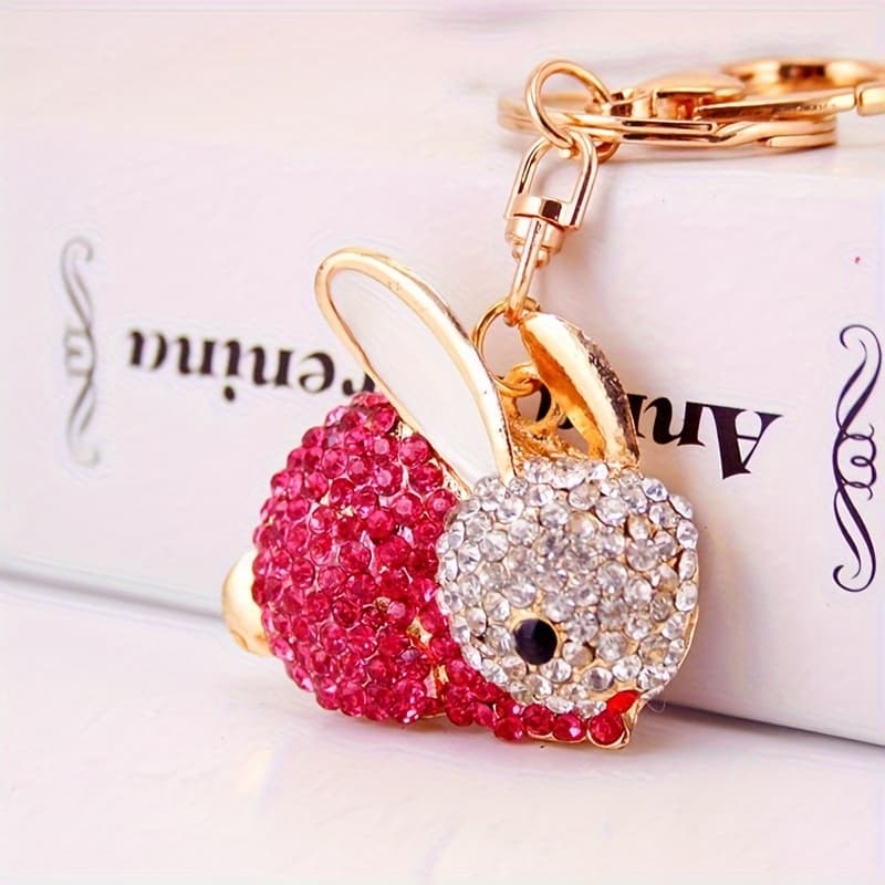 TEMU A Cute Cartoon Rabbit Keychain With Rhinestones, A Metal Accessory For Women's Bags Featuring A Small Bunny