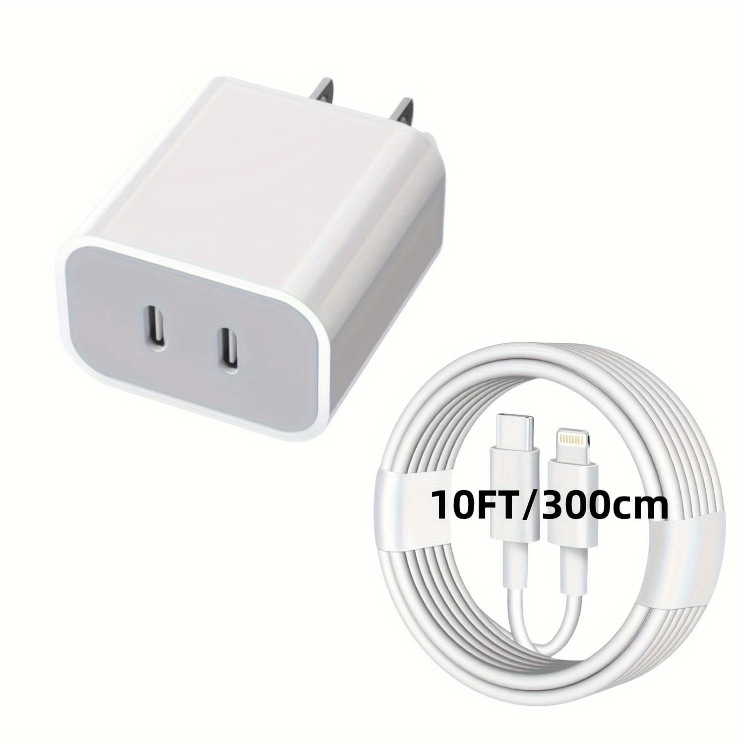 TEMU For Iphone Charger Fast Charging 10 Ft, [ Mfi]20w Pd Usb C Wall Charger Block 2in1 Adapter Fast Charger 10ft/300cm Usb C Lightning Cable For Iphone 14 Pro Max/14 Pro/14/13/12/11 Pro Max/x