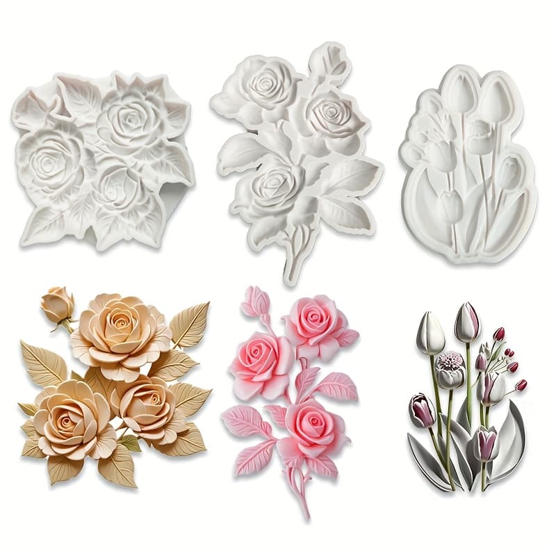 TEMU 3pcs Floral Silicone Mold Set For Decoration, Clay Resin Casting Molds - Tools, Pendant Mould