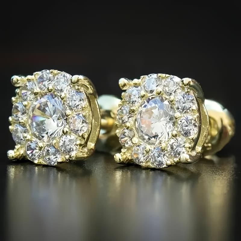 TEMU Stylish Golden Halo Earrings With Shimmering Gemstones - Ideal For Valentine's Day, Christmas & Special Occasions
