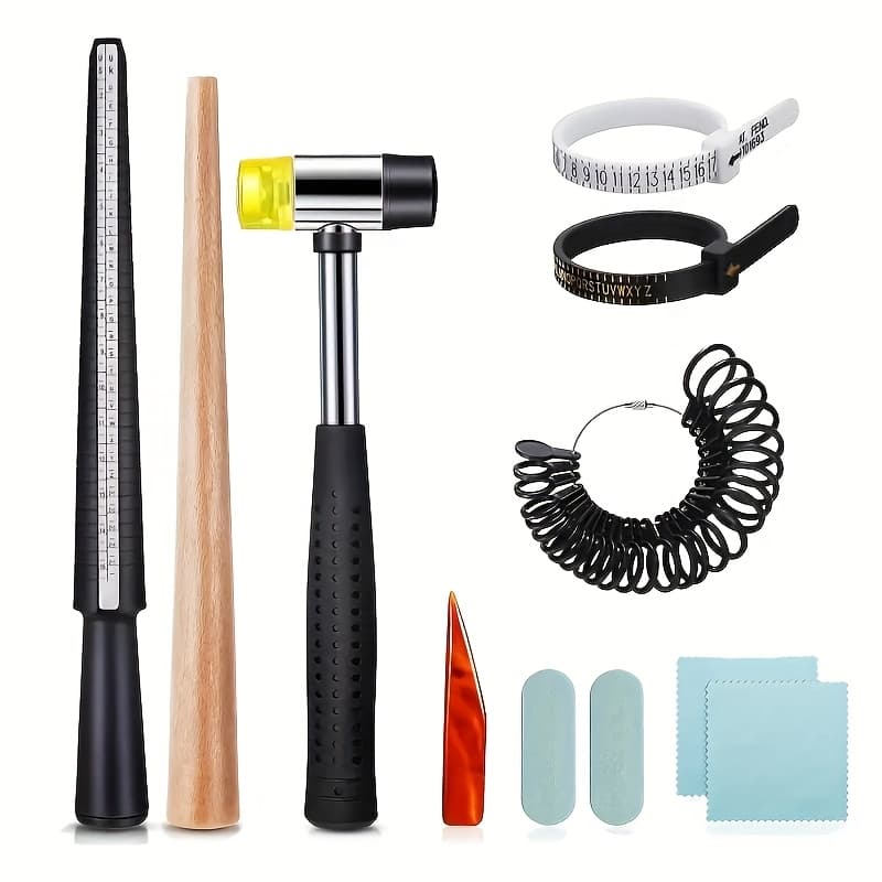 TEMU 11pcs Set Ring Set Ring Jewelry Hammer Ring Size Adjuster Polishing Cloth Polishing Rod Agate Knife Measuring Tool