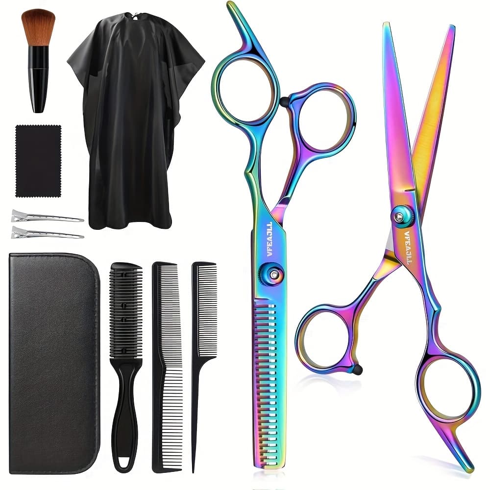 TEMU Salon-ready 11pcs Barber Set Includes Stainless Steel Scissors, Razor Clippers, Thinning Shears And Styling Additions Haircutting And Trimming