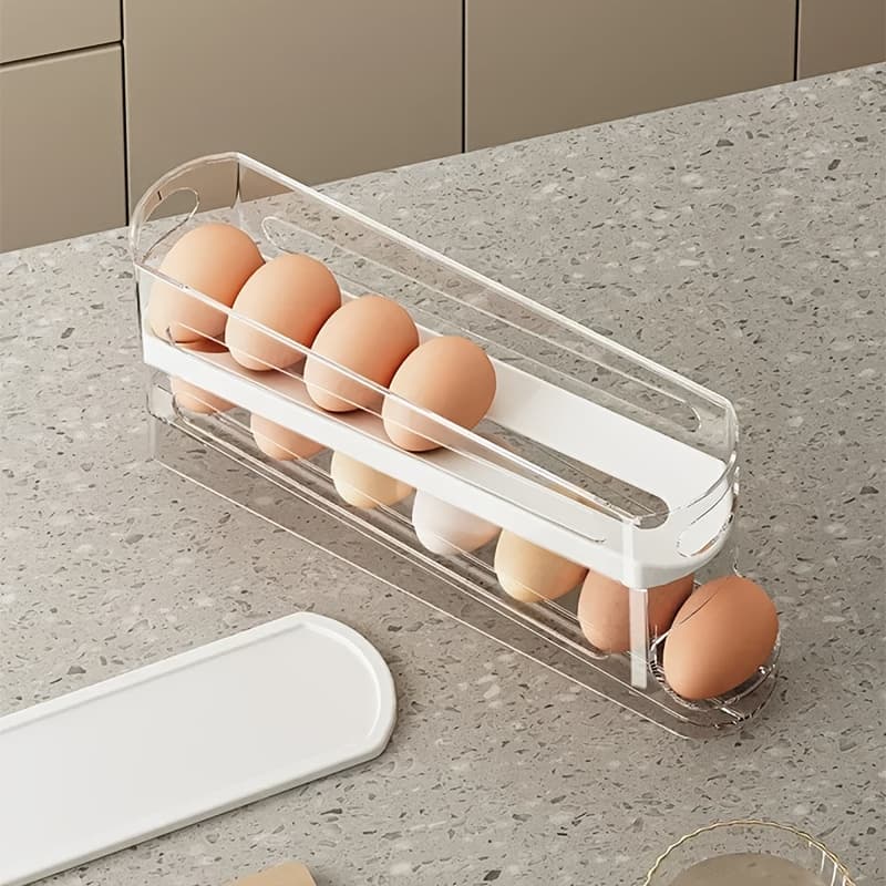 TEMU Fridge Egg Storage Box Automatic Rolling Eggs Holder Rack Ladder Style Refrigerator Eggs Dispenser Egg Organizer Holder