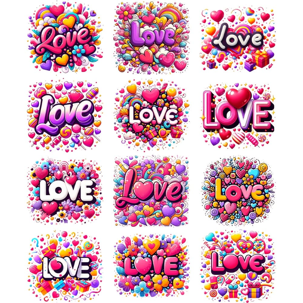 TEMU 12pcs Valentine's Day "love" , Uv Dtf Cup Transfer Paper, Waterproof Transfer Paper Set, Suitable For Cups, Mugs, Bottles, Stationery And Other Crafts, Diy Art Supplies