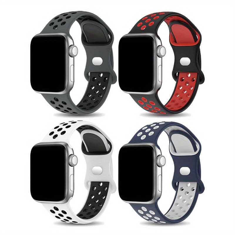 TEMU 4pcs Set Suitable For Watch Sports Strap 49mm 41mm 40mm 38mm 45mm 44mm 42mm For Men And Women, For Iwatch Ultra Durable And Breathable Soft Silicone Wristband 8 7 6 5 4 3 2 1