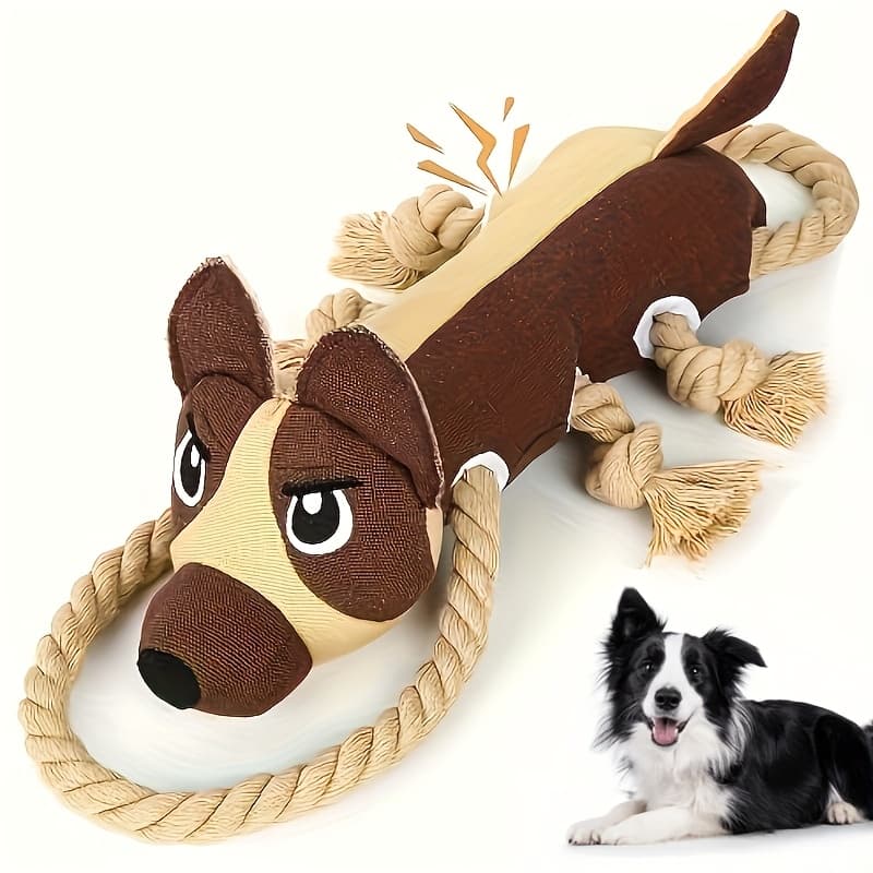 TEMU Sturdy Interactive Canine Toy Featuring A - Tough And Chew-resistant Pull String Suitable For Dogs Of All Sizes - Brown And Tan Puppy Style, No Batteries Needed - Ideal Present, Cartoon Dog Theme