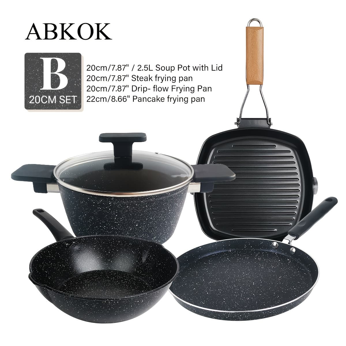 TEMU Black 4pcs Cookware Set, Pan Set Kitchen Cookware Set Frying Pan Soup Pot Wok Pancake Pan, Foldable Steak Pan, Suitable For A Of Stoves To Needs