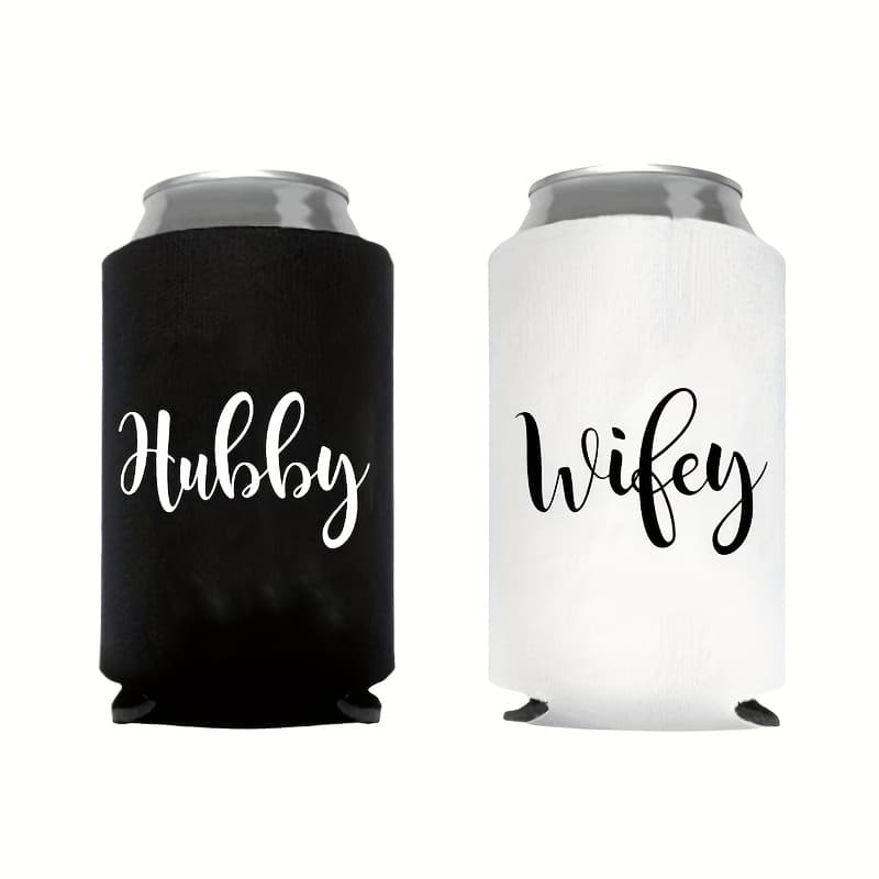 TEMU Set Of 2 And Wifey Black And White Can Sleeves, Reusable Bottle Covers, Suitable For Wedding Decorations, Bachelorette Parties, Birthday Celebrations, And Commemorative Event Decor