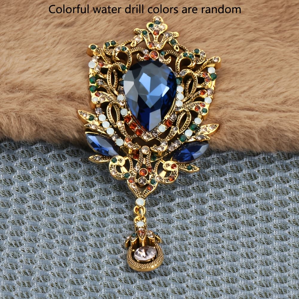 TEMU 1pc Retro Brooch, Random Color And Artificial Gemstone Brooch Pin, Hollowed-out Pendant Design, Elegant For Women, Ideal Holiday Gift For Use