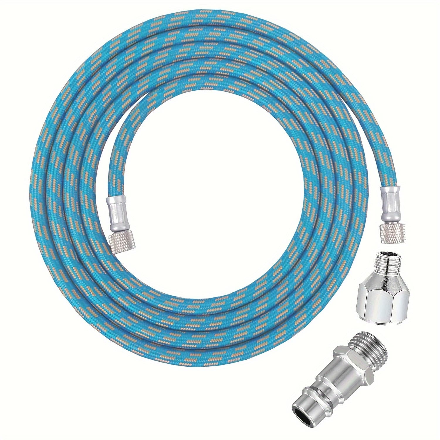 TEMU 6-ft Braided Airbrush Air Hose, 1/8" - 1/4" Adapter, Air Compressor Quick Connector