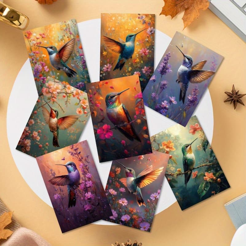 TEMU 8pcs, A Set Of Hummingbird Greeting Cards, Hummingbird Postcards, Halloween, Christmas, , Suitable For And Anyone
