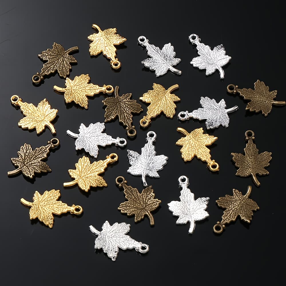 TEMU 10pcs 15x23mm Vintage Detailed Carved Metal Branch Tree Leaf Random Mixed Color Pendants For Diy Earring Bracelet Necklace Jewelry Making