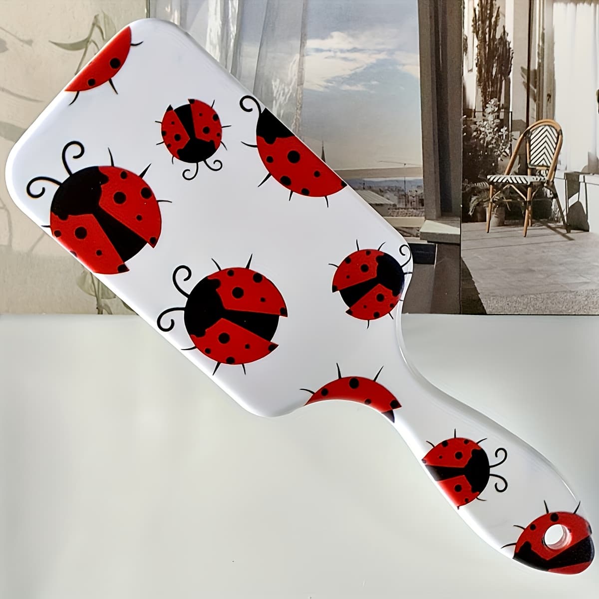 TEMU 1pc Red Ladybug Pattern Checkered Air Cushion Comb, Scalp Massage Hair Brush With Comfortable Grip And Anti-static Design - Durable Abs Handle & Nylon Bristles For All Hair Types