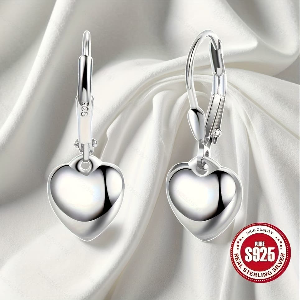 TEMU A Pair Of Elegant Heart-shaped S925 Sterling Silvery Earrings-stylish And Simple Heart-shaped Earrings Weighing 3g, Very Suitable For Casual Wear Or As A Gift, S925 Sterling Silvery Earrings.