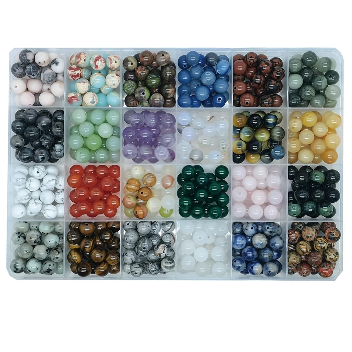 TEMU 504pcs 8mm Natural Round Stone Beads Beading Hole Size 1mm Stone For Bracelet Necklace Earrings Jewelry Making(24 Colors, 8mm)