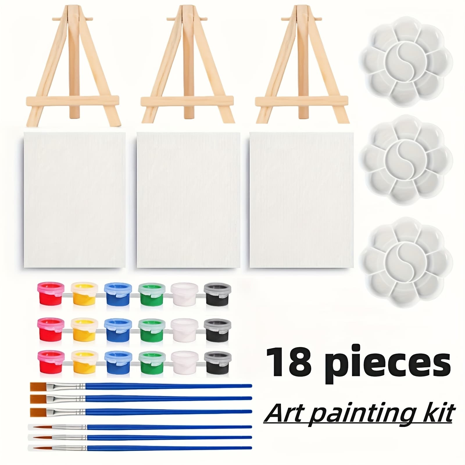 TEMU A Set Of 18pcs Including 6x4 Inch Art Supplies, Featuring Acrylic Paints, An Easel, Brushes, Paint Strips, And A Palette. This Portable Pigment Collection Comes With A Mini Easel And Canvas