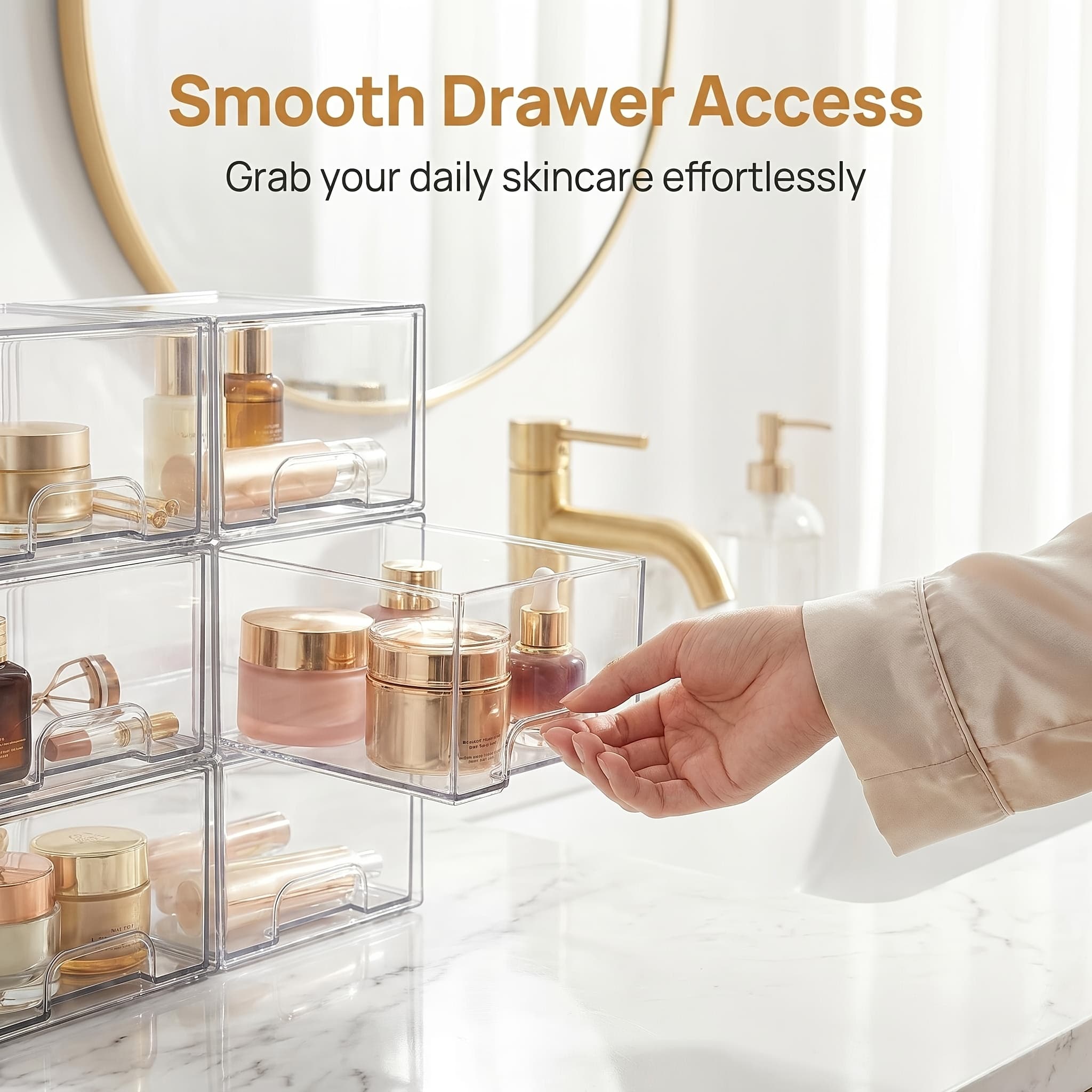 TEMU 6/8 Pack Clear Acrylic Storage Drawers, 7.5"d X 6"w X 4.4"h Covered Storage Box, Plastic Storage Bins For Vanity, Undersink, Kitchen Cabinets, Pantry, , Storage Drawer Units