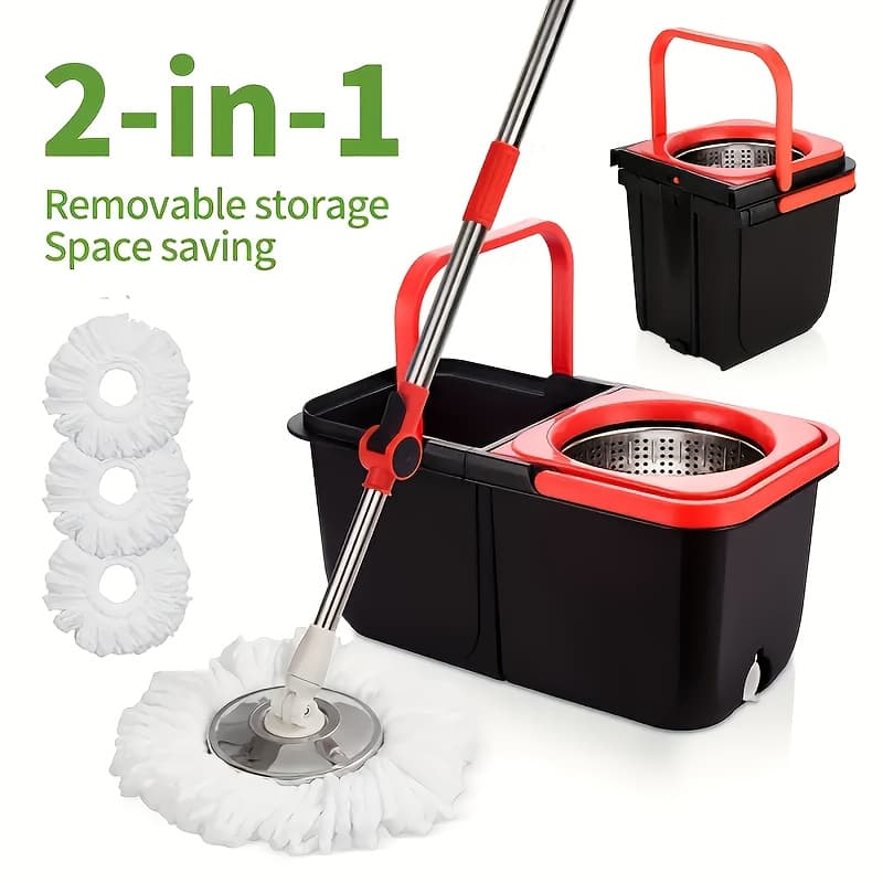 TEMU Spin Mop Bucket Set Bathroom Mop Bucket, 360 Degree Rotating Mop For School Indoor Use, With 3pcs Microfiber Mop Replacement Heads And 61-inch Adjustable Handle, Floor Cleaning