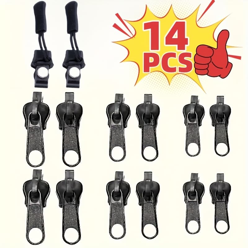 TEMU 14pcs Of Universal Zipper Repair Kit- Snap Button, Portable Emergency Zipper Stopper, Suitable For All Clothing Sizes, Black