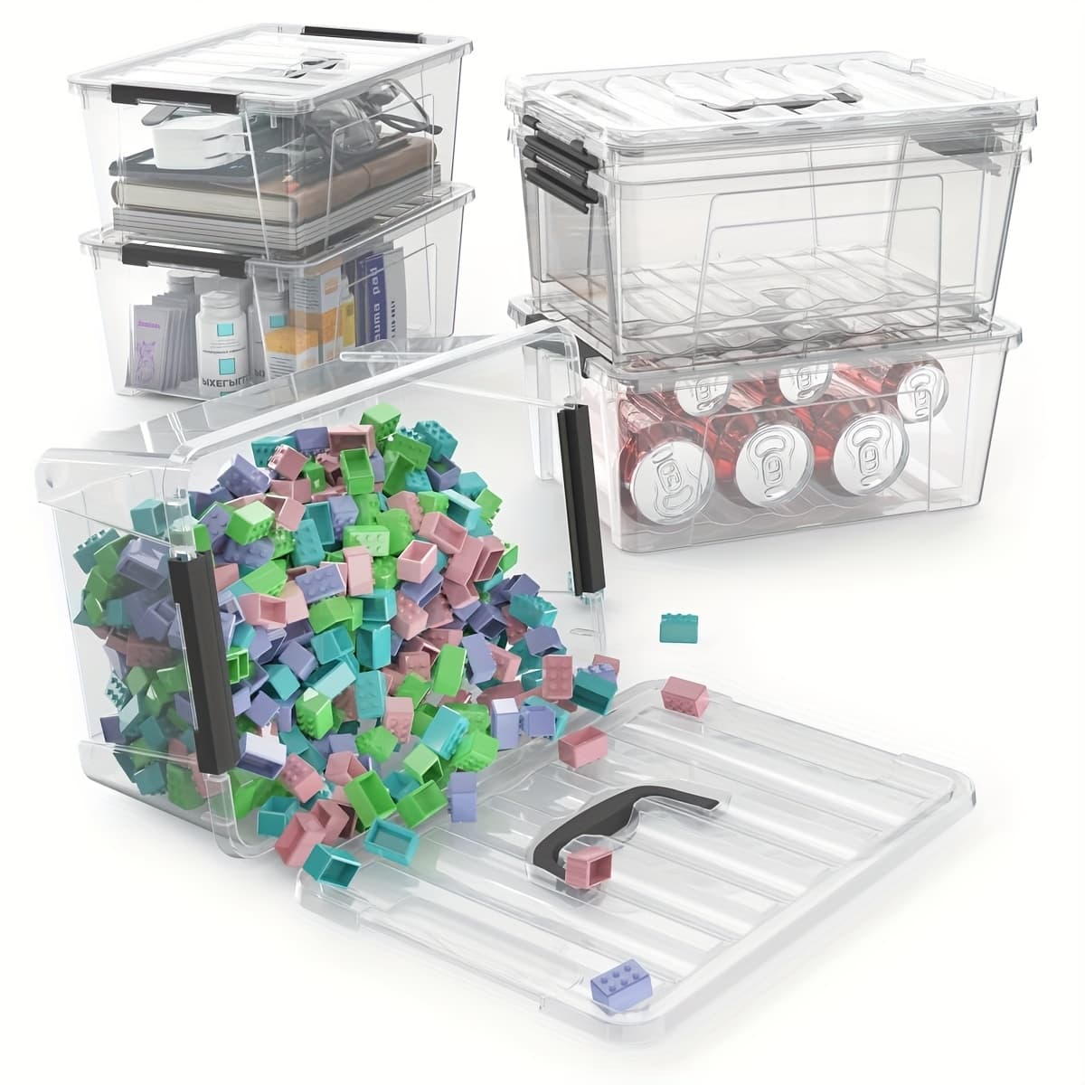 TEMU 5.5 Liter Upgraded Clear Storage Latch Bins, 6-pack Storage Organizer Box With Handle And Lids